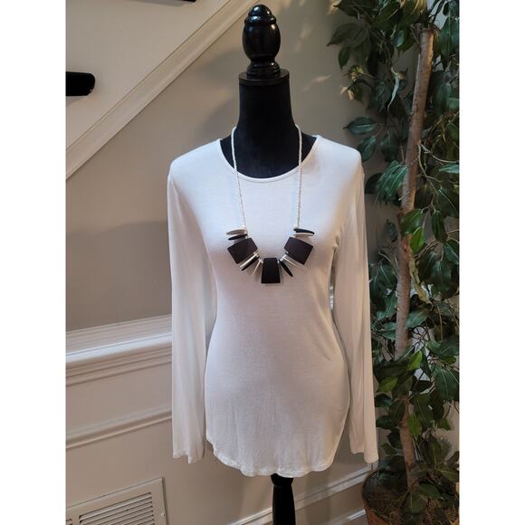 Chicos Top Women's Size L White Stretch Rayon Spandex Long Sleeve Knit Blouse - Picture 2 of 12